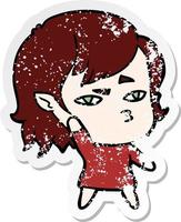 distressed sticker of a cartoon vampire girl vector