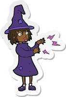 sticker of a cartoon witch casting spell vector