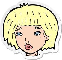 sticker of a cartoon bored looking woman vector