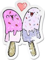 distressed sticker of a cartoon ice lolly in love vector