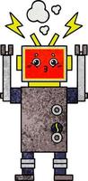 mal funcionamiento del robot de dibujos animados de textura grunge retro vector