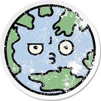 distressed sticker of a cute cartoon planet earth vector