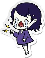 sticker of a cartoon crying vampire girl vector