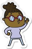 sticker of a cartoon woman wearing glasses vector