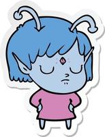 sticker of a cartoon alien girl vector