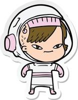 sticker of a cartoon astronaut woman vector