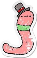 distressed sticker of a cute cartoon worm vector