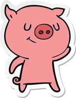 sticker of a happy cartoon pig vector