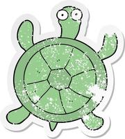 distressed sticker of a cartoon turtle vector