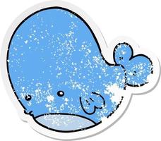 distressed sticker of a cartoon whale vector