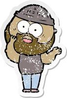 distressed sticker of a cartoon bearded man vector