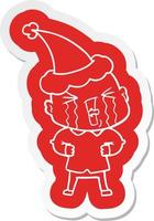 cartoon  sticker of a crying bald man wearing santa hat vector