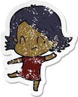 distressed sticker of a cartoon friendly girl vector