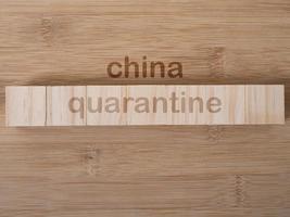 china quarantine word written on wood block. china quarantine text on wooden