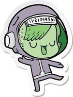 sticker of a cartoon astronaut woman vector