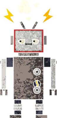 retro illustration style cartoon robot