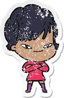 distressed sticker of a cartoon happy woman vector