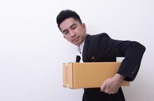 Shop assistant brings the parcel, isolated, white background photo