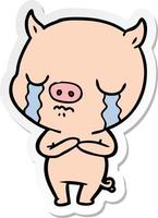 sticker of a cartoon pig crying vector