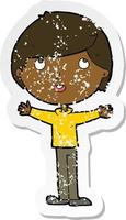 retro distressed sticker of a cartoon happy boy vector