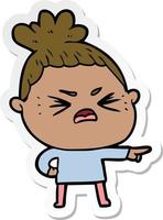 sticker of a cartoon angry woman vector