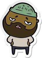 sticker of a cartoon worried man with beard vector