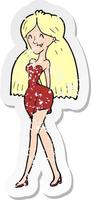 retro distressed sticker of a cartoon woman in dress vector