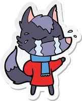 sticker of a cartoon crying wolf vector