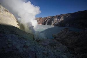 Sulfur fumes from the crater of Kawah Ijen Volcano, Indonesia photo