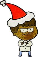 textured cartoon of an annoyed man wearing santa hat vector