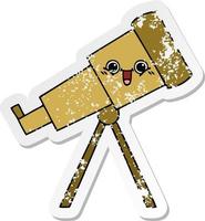 distressed sticker of a cute cartoon telescope vector