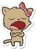 sticker of a annoyed cartoon cat vector