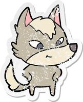 distressed sticker of a friendly cartoon wolf vector