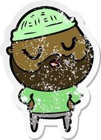 distressed sticker of a cute cartoon man with beard vector