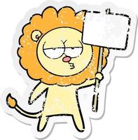 distressed sticker of a cartoon bored lion vector