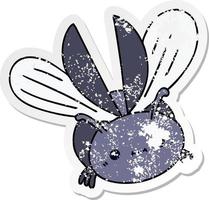 distressed sticker of a quirky hand drawn cartoon flying beetle vector