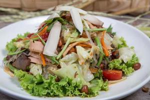 Thai salad with carrot, tomato, glass noodle, celery and pork photo