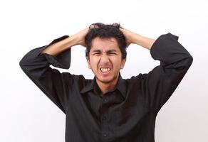 Young man furious over white background photo