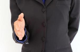 Businessman stretching out hand.Isolated on white photo