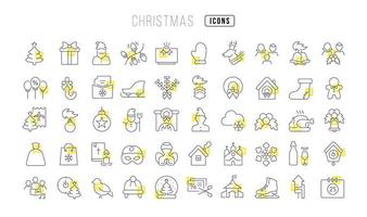 Set of linear icons of Christmas vector