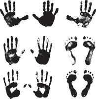 Set of Textured Handprints and Footprints