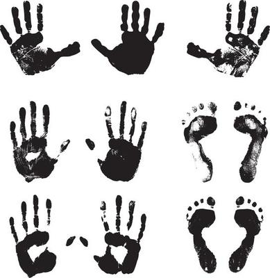 Set of Textured Handprints and Footprints