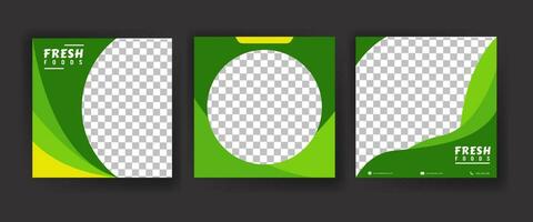 Set Of Digital Fresh food and beverage marketing banner for social media post template. Green Background.Suitable for social media posts, instagram, facebook and web advertising. vector