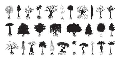 Set of Silhouettes of Trees vector