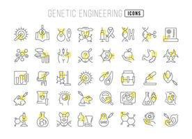 Set of linear icons of Genetic Engineering vector