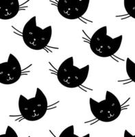 Black cat on the white background. Funny seamless pattern vector