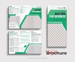 Tri fold yellow brochure design with square and abstract shapes, corporate business template vector