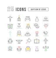 conjunto de iconos lineales del bautismo de jesús vector