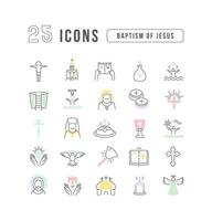 Set of linear icons of Baptism of Jesus vector