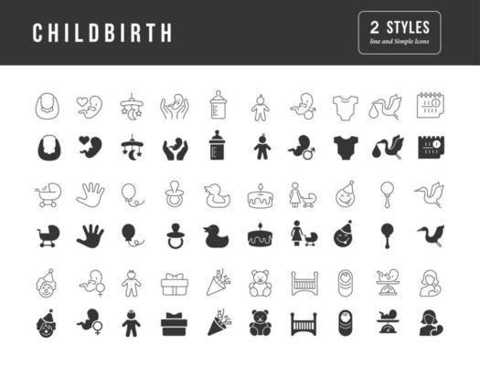 Vector Simple Icons of Childbirth